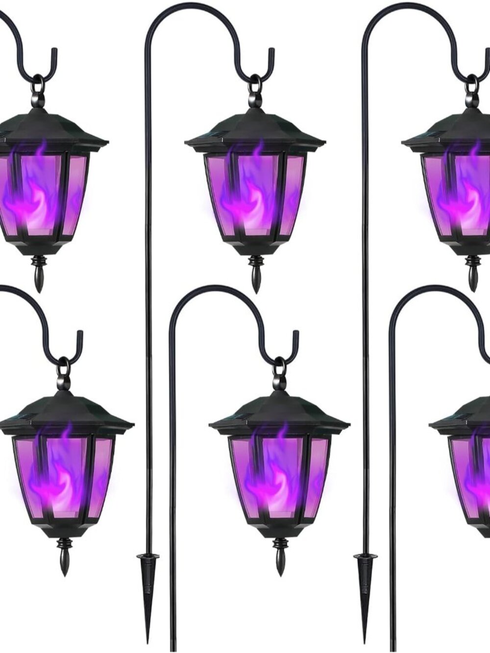 6 Pack Solar Halloween Flame Hanging Lights Outdoor, Flickering Flame LED Garden